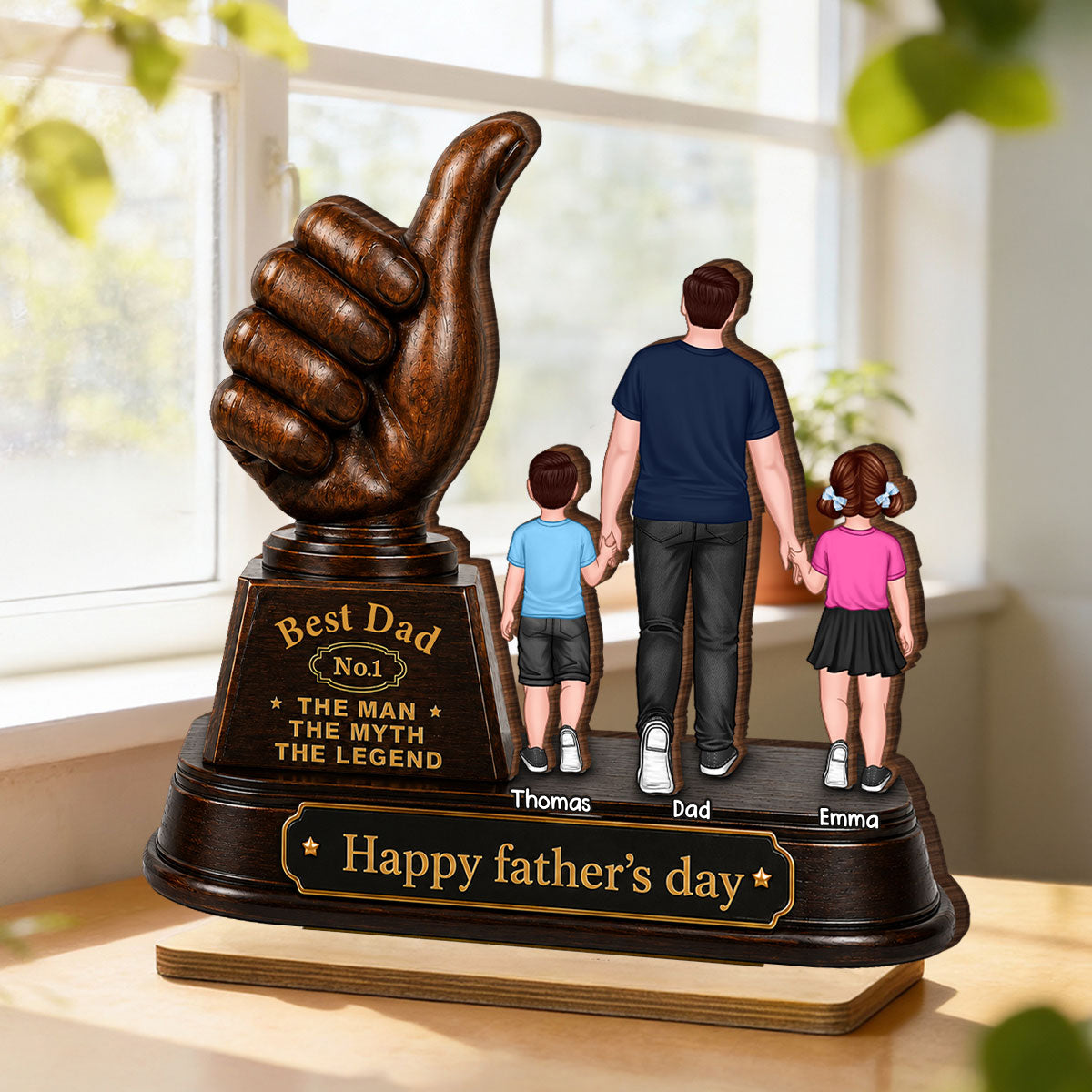 No. 1 Dad Grandpa Trophy - Personalized 2-Layered Wooden Plaque -  Gift for Dad, Husband