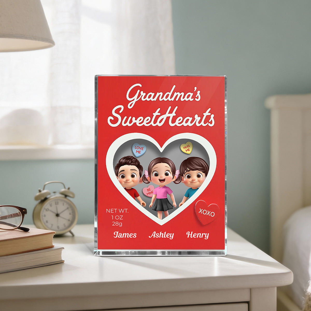 Grandma's Sweethearts Grandkids Red Toy Box Style 2D Flat - Personalized Acrylic Block Plaque