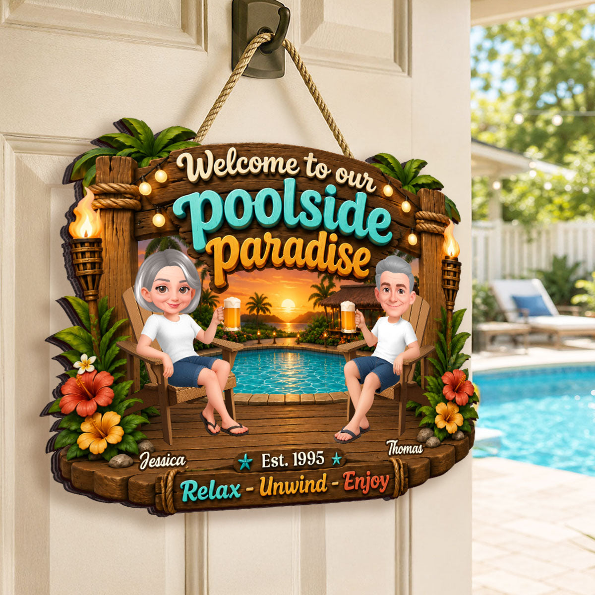 Welcome To Our Poolside Paradise Summer - Personalized Wood Sign - Gift For Couple, Summer Decoration