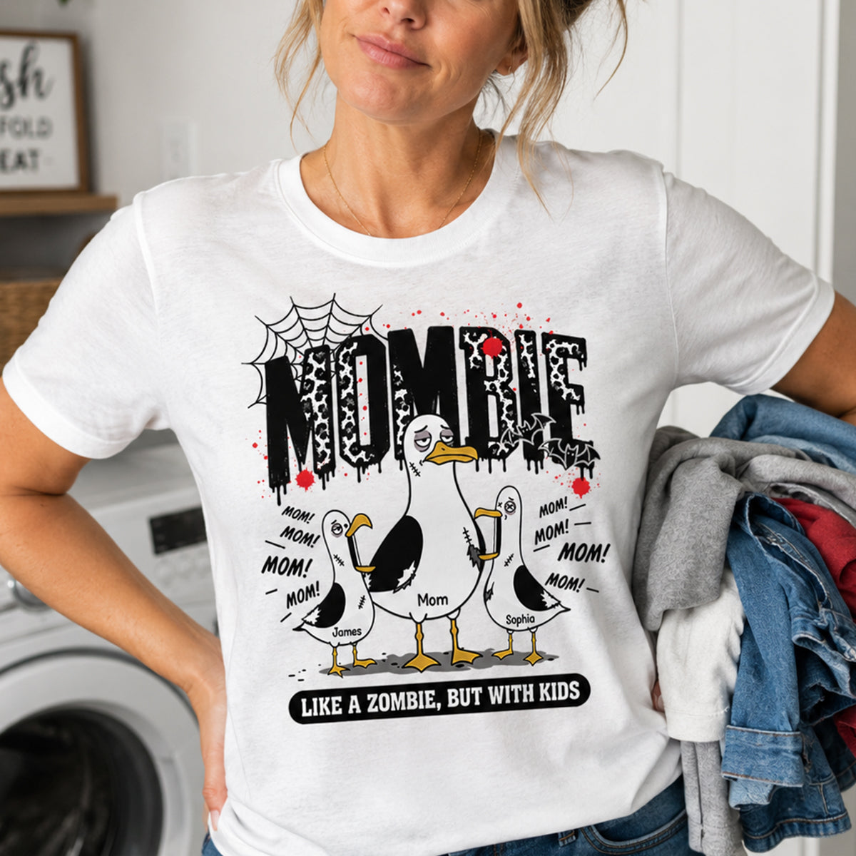 Mombie Like a Zombie But with Kids - Personalized Shirt - Funny Halloween Gift for Mom, Fall Trendy Tee