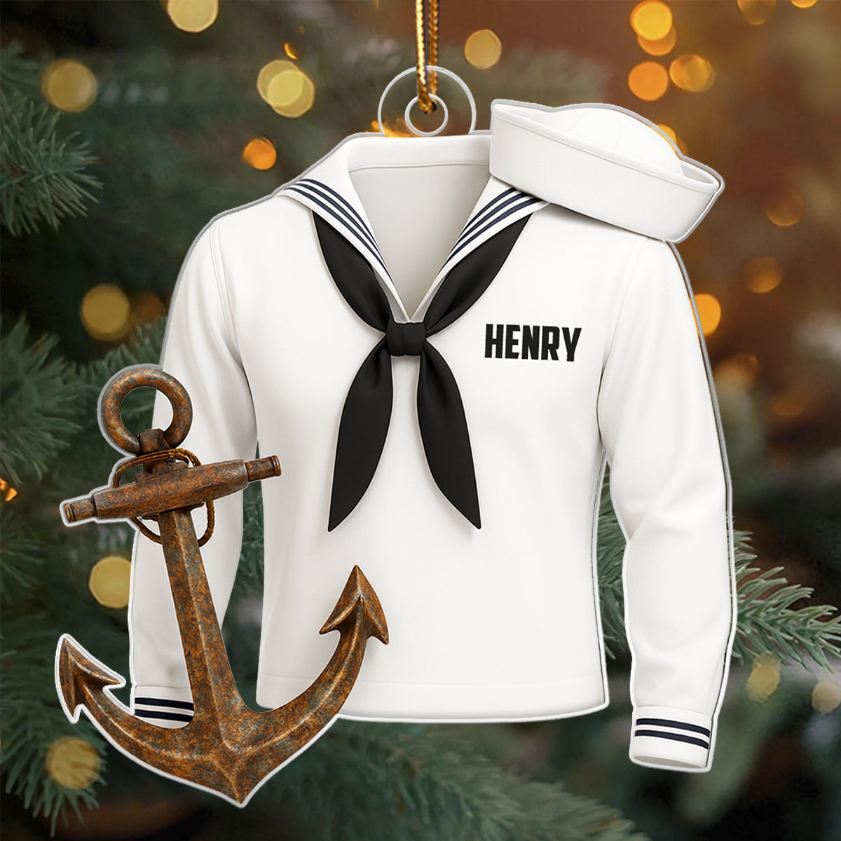 Sail with Courage & Pride – Personalized Acrylic Ornament – Appreciation Gift for Navy Heroes