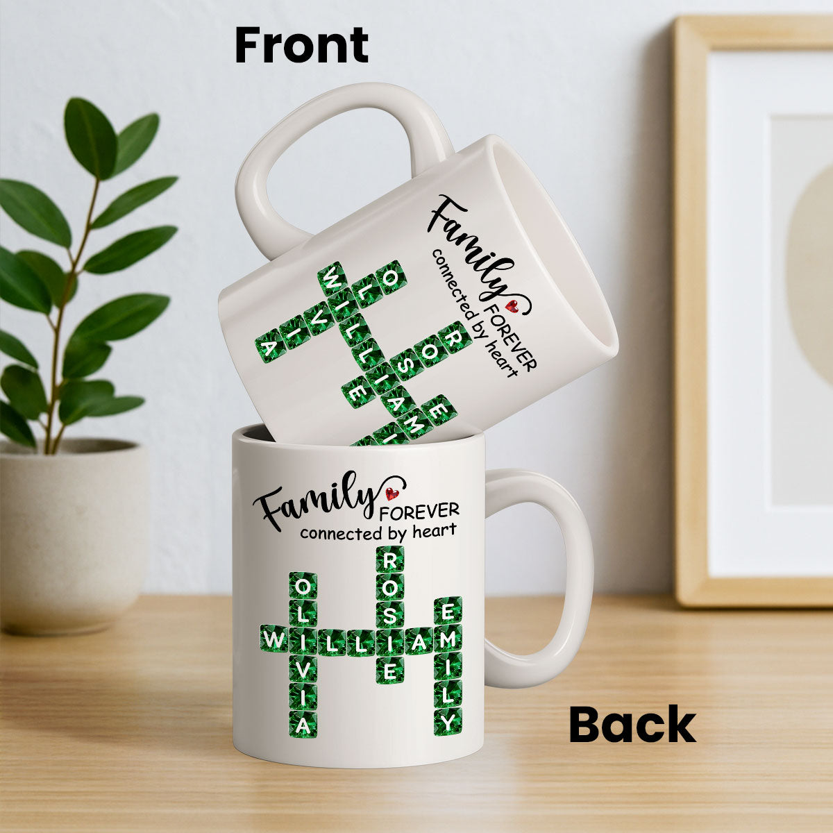 Family Forever Connected by Heart 3D Crystal Crossword - Personalized Mug - Sentimental Gift for for Loved Ones