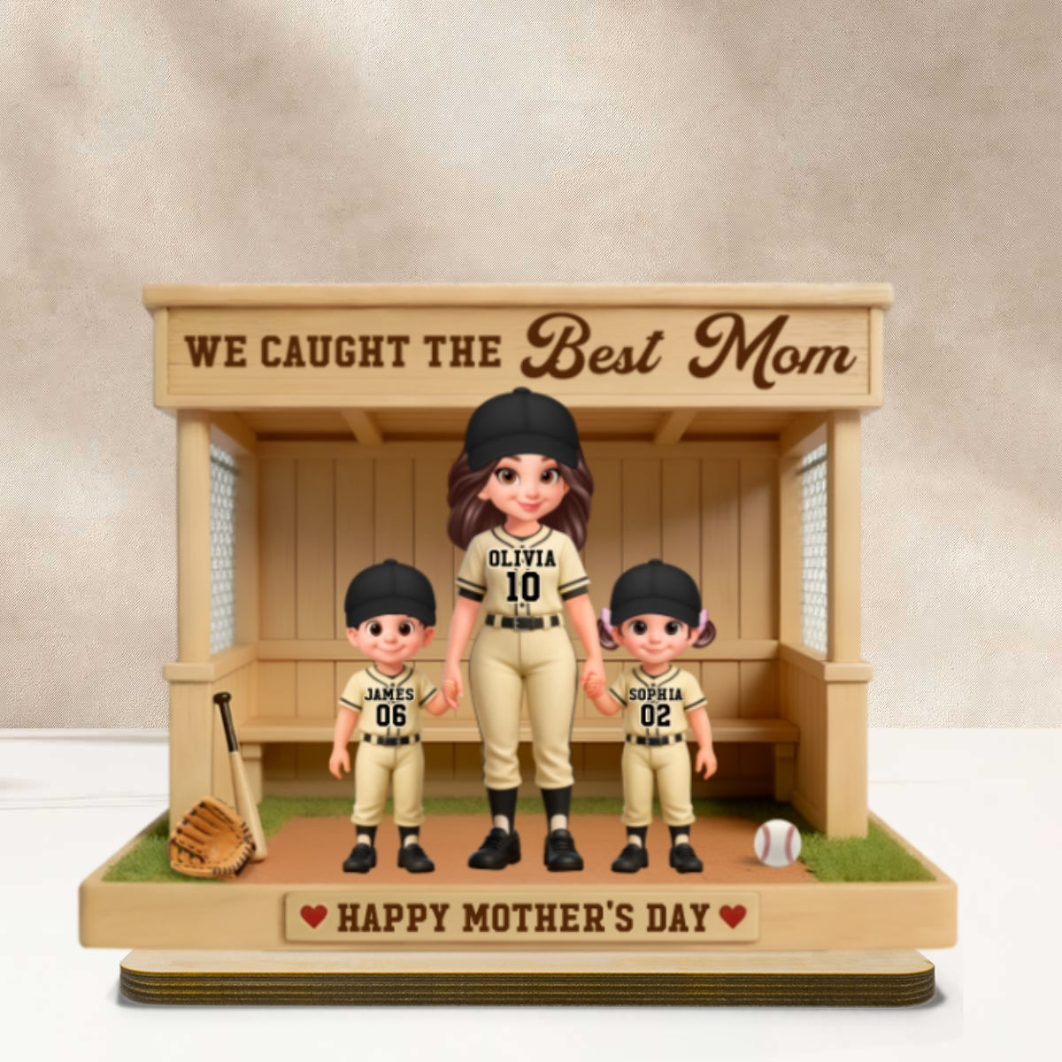 We Caught The Best Mom Baseball Dugout - Personalized 2-Layered Wooden Plaque - Mother's Day Gift For Baseball Mom