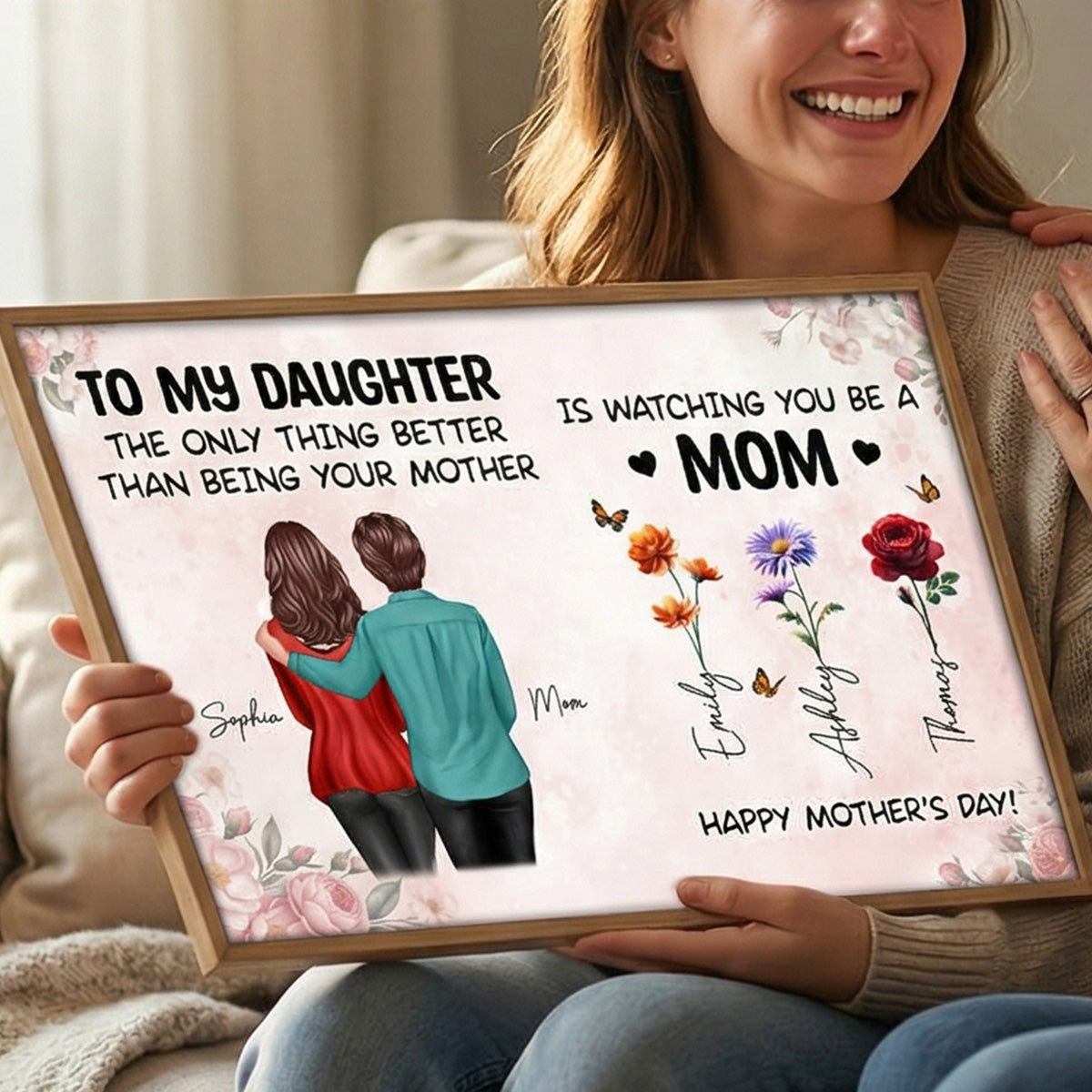 From Mom To Daughter Watching You Be A Mom Grandkids Birth Flowers - Personalized Poster - Mother's Day Gift For Daughter