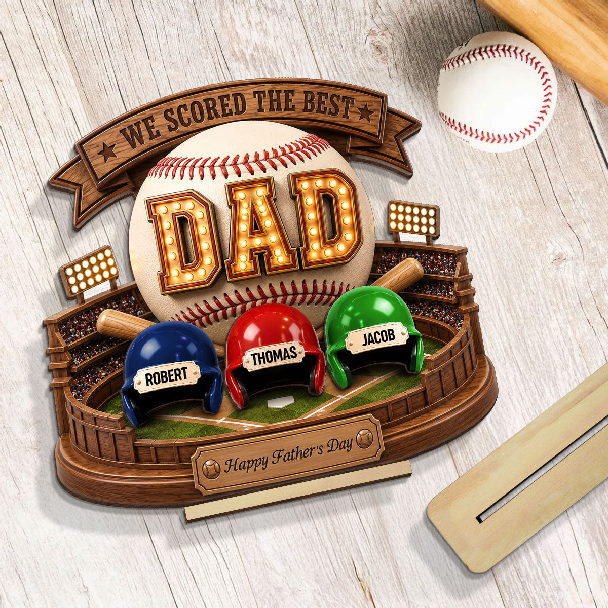 Baseball Dad The Greatest Champion Trophy - Personalized 2-Layered Wooden Plaque -  Gift For Dad, Husband