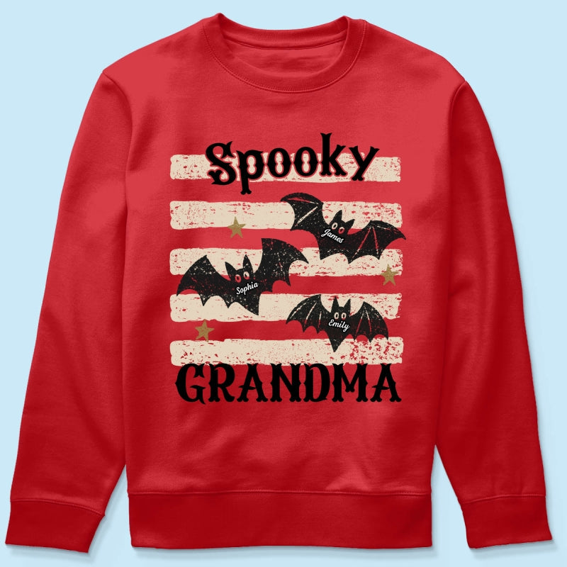 Spooky Grandma Little Bats Stripes - Personalized Shirt - Halloween Gift For Grandma