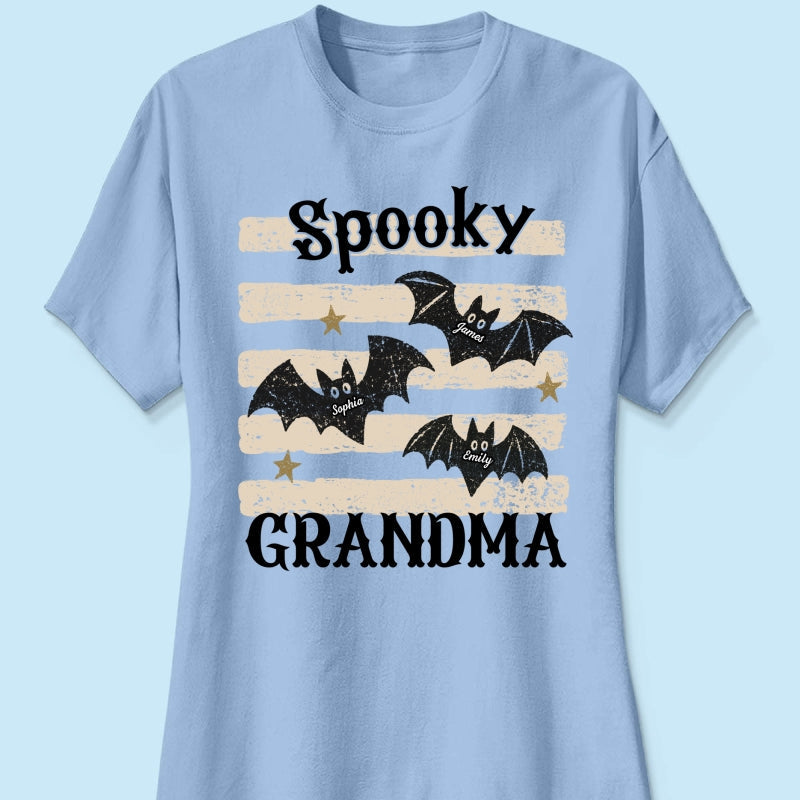 Spooky Grandma Little Bats Stripes - Personalized Shirt - Halloween Gift For Grandma