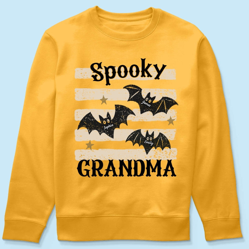 Spooky Grandma Little Bats Stripes - Personalized Shirt - Halloween Gift For Grandma