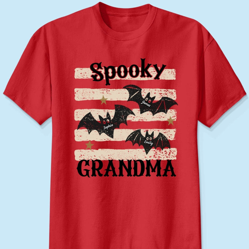 Spooky Grandma Little Bats Stripes - Personalized Shirt - Halloween Gift For Grandma