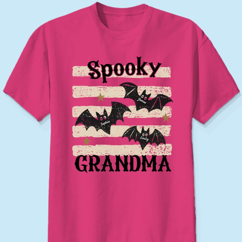 Spooky Grandma Little Bats Stripes - Personalized Shirt - Halloween Gift For Grandma