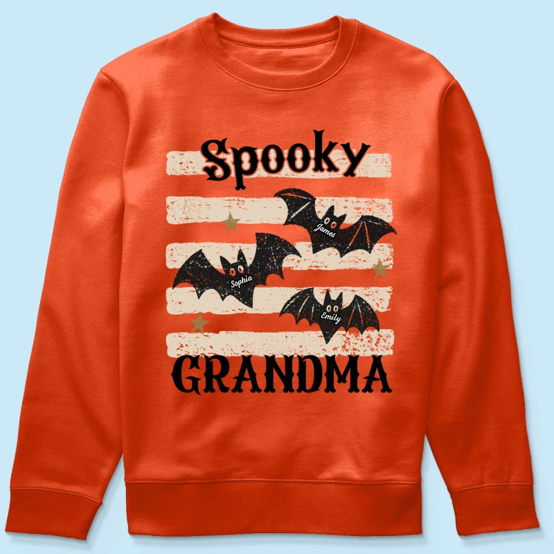 Spooky Grandma Little Bats Stripes - Personalized Shirt - Halloween Gift For Grandma