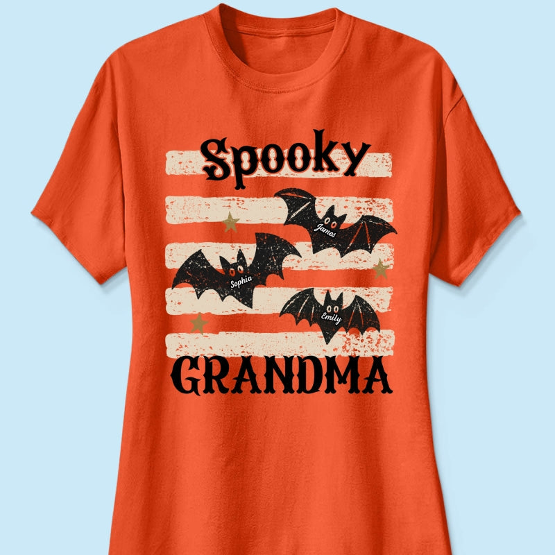 Spooky Grandma Little Bats Stripes - Personalized Shirt - Halloween Gift For Grandma