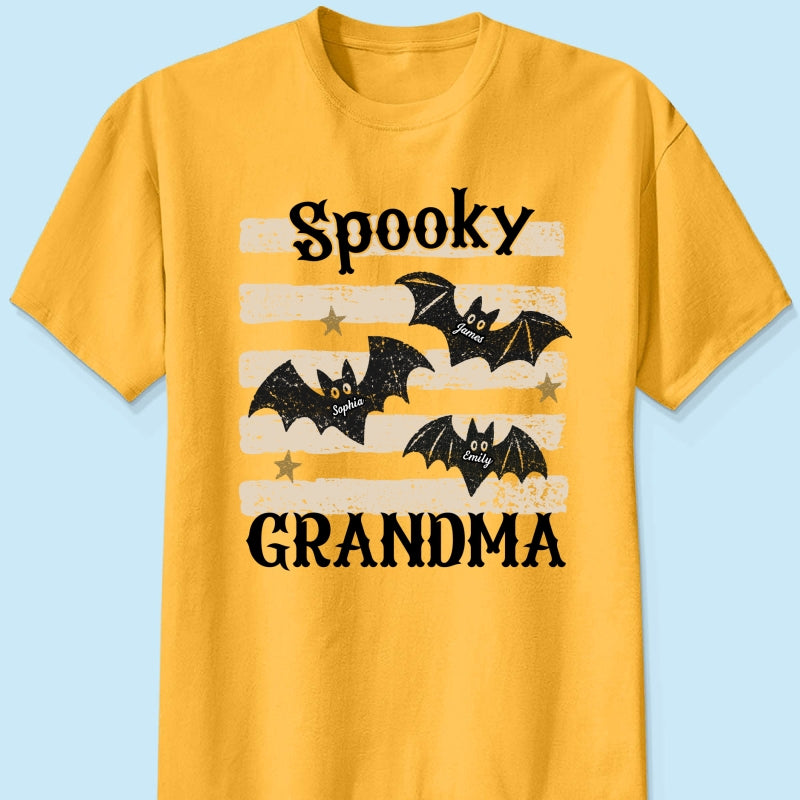 Spooky Grandma Little Bats Stripes - Personalized Shirt - Halloween Gift For Grandma