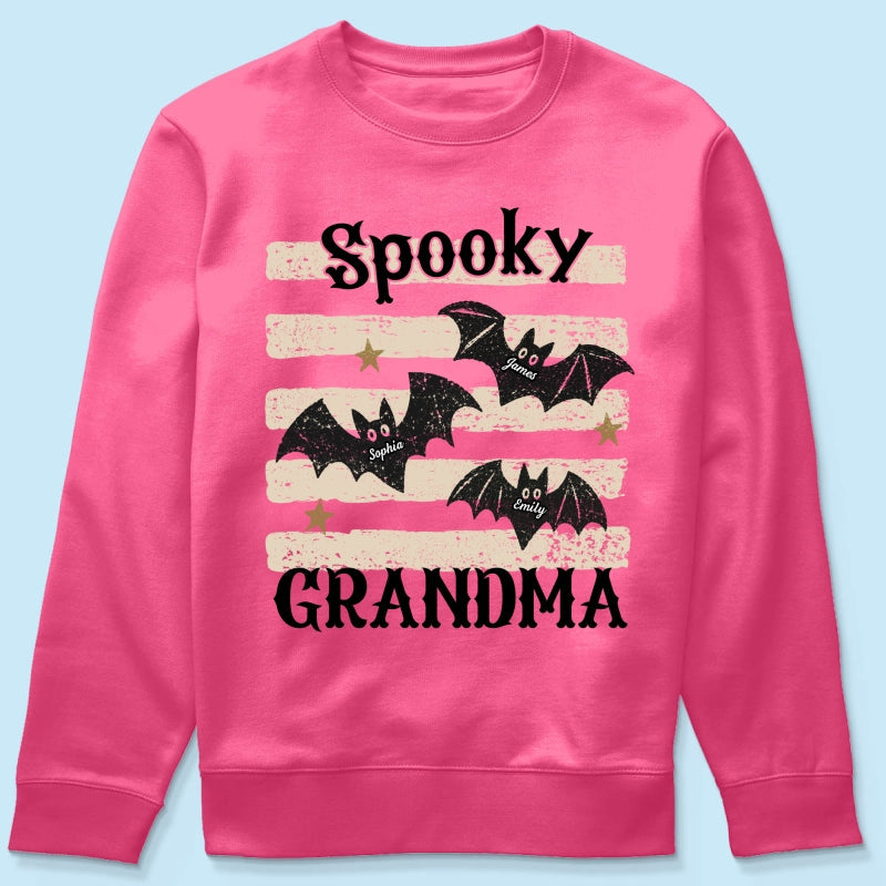 Spooky Grandma Little Bats Stripes - Personalized Shirt - Halloween Gift For Grandma