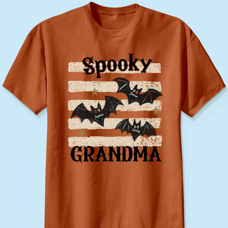 Spooky Grandma Little Bats Stripes - Personalized Shirt - Halloween Gift For Grandma