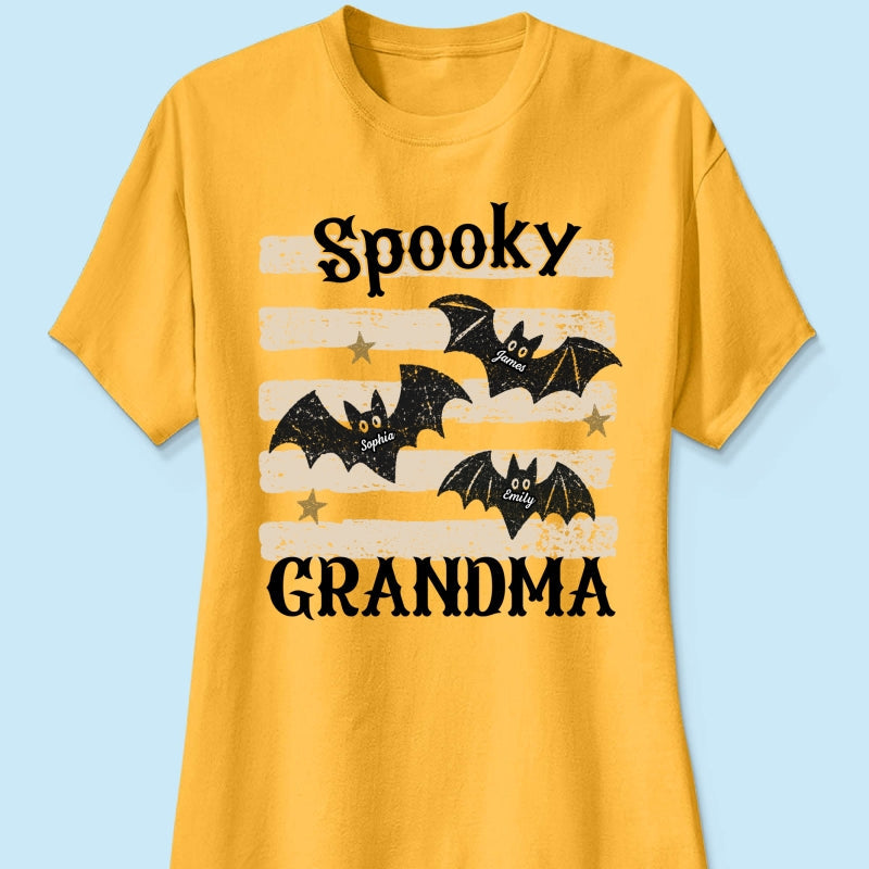 Spooky Grandma Little Bats Stripes - Personalized Shirt - Halloween Gift For Grandma