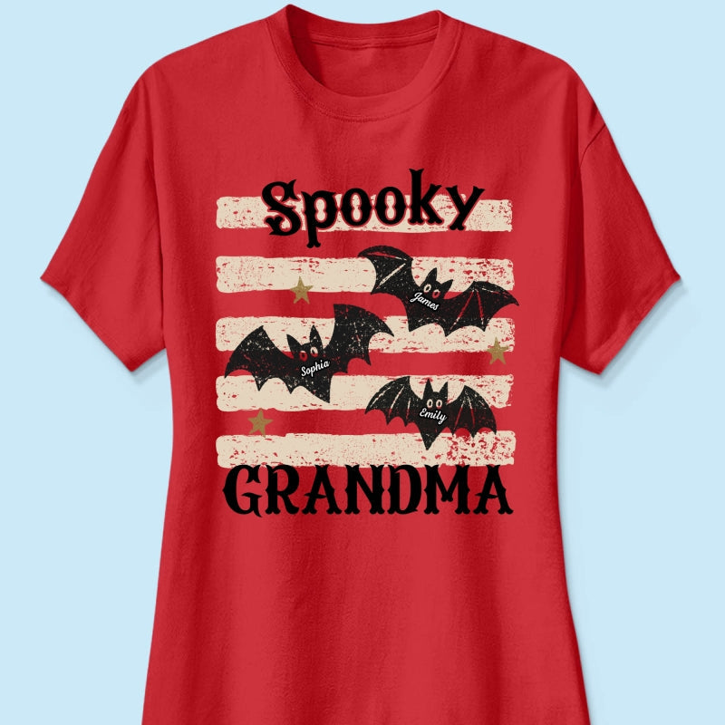 Spooky Grandma Little Bats Stripes - Personalized Shirt - Halloween Gift For Grandma