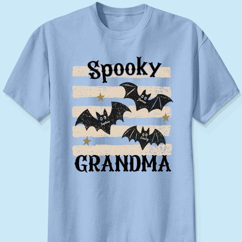 Spooky Grandma Little Bats Stripes - Personalized Shirt - Halloween Gift For Grandma