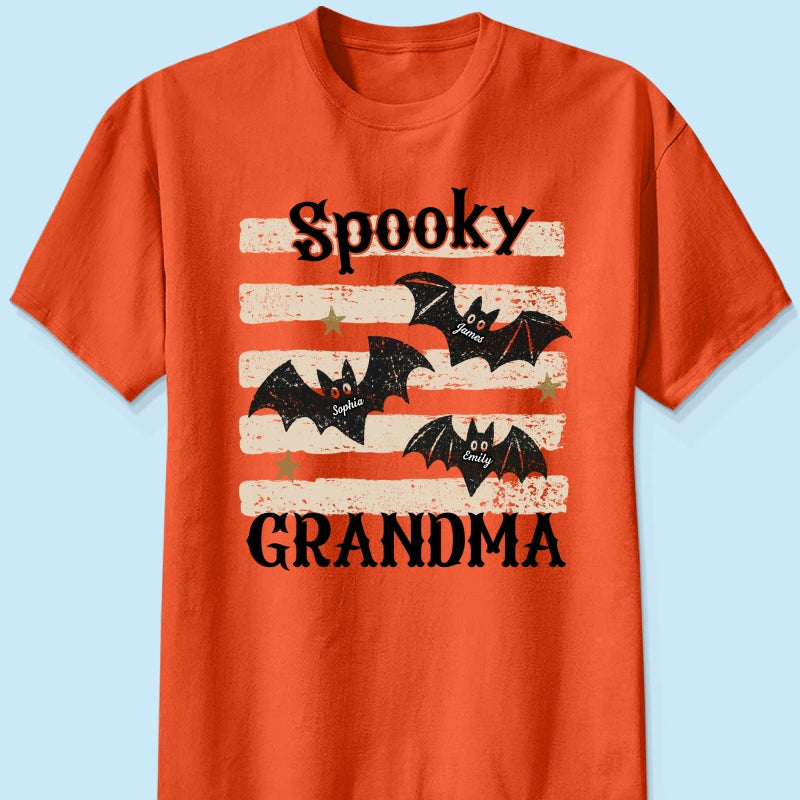 Spooky Grandma Little Bats Stripes - Personalized Shirt - Halloween Gift For Grandma