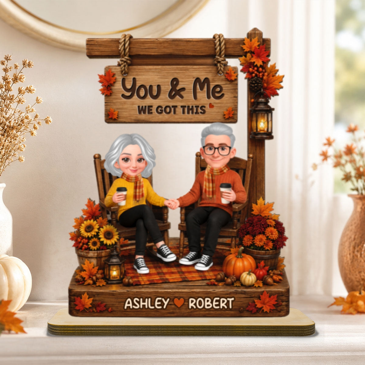 Fall Season Couple You & Me We Got This - Personalized 2-Layered Wooden Plaque - Fall Decor For Couple