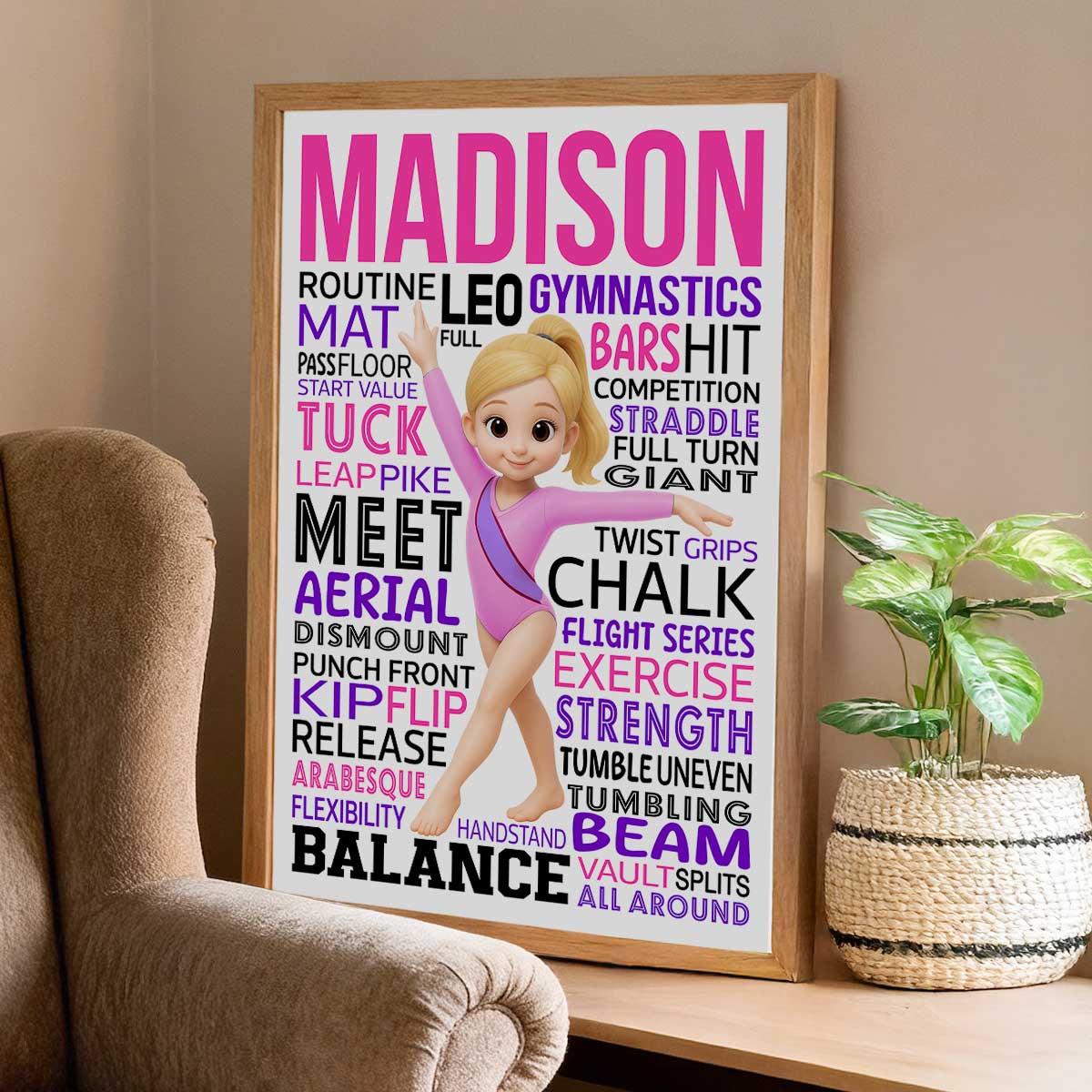 Typography Art Gymnastic Girl - Personalized Poster - Gymnast Gift For Daughter, Granddaughter