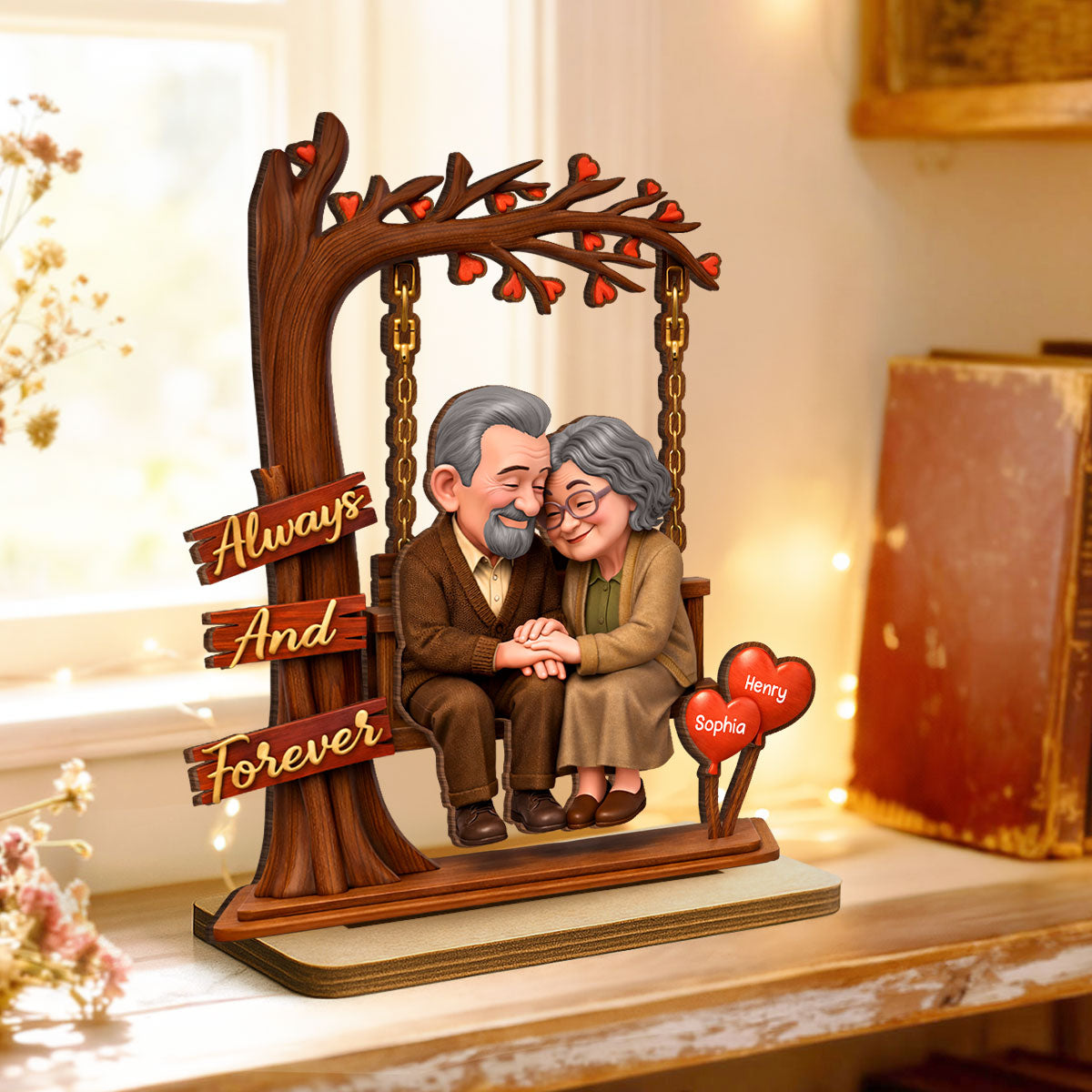 Old Couple Always and Forever - Personalized Wooden Plaque - Heartfelt Rustic Gift for Her, for Him