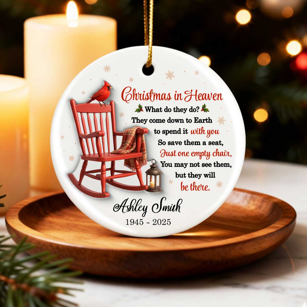 Christmas in Heaven - Personalized Ceramic Ornament with Acrylic - Sympathy Gift For Loss Of Loved Ones