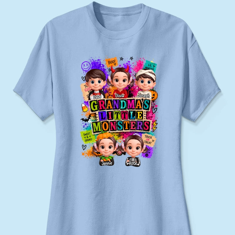 Horror Night Grandkids Grandma Little Monsters - Personalized Shirt - Halloween Gift, Gift For Grandma