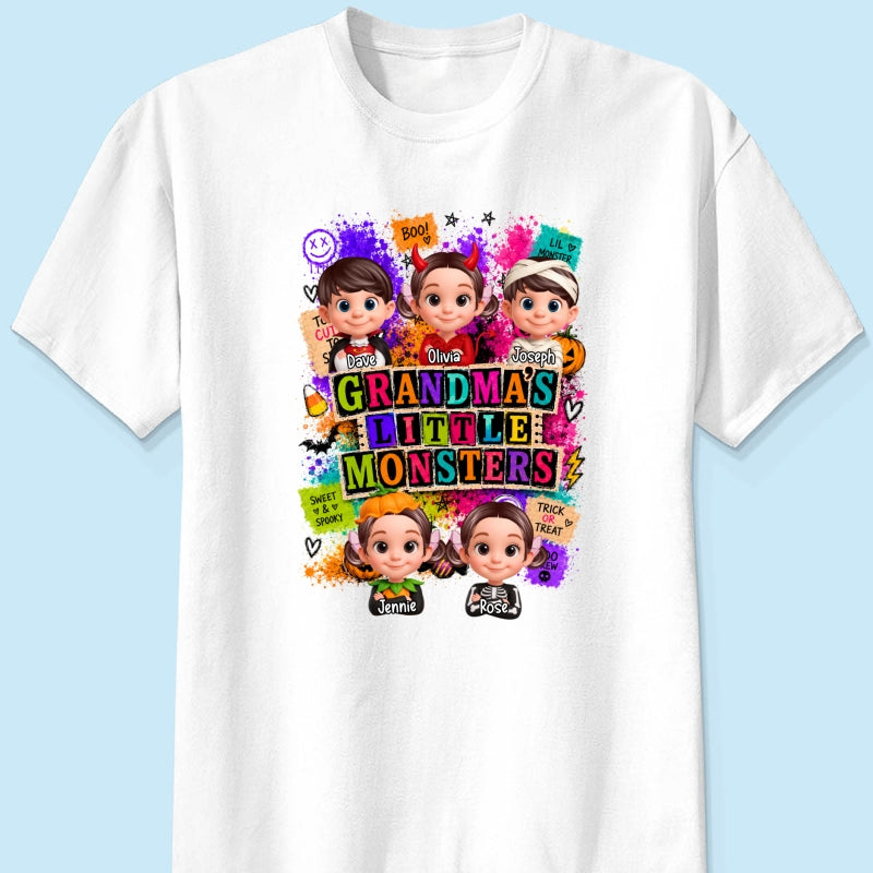 Horror Night Grandkids Grandma Little Monsters - Personalized Shirt - Halloween Gift, Gift For Grandma