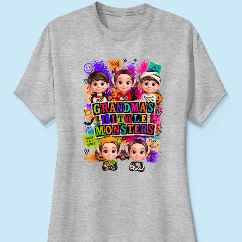 Horror Night Grandkids Grandma Little Monsters - Personalized Shirt - Halloween Gift, Gift For Grandma