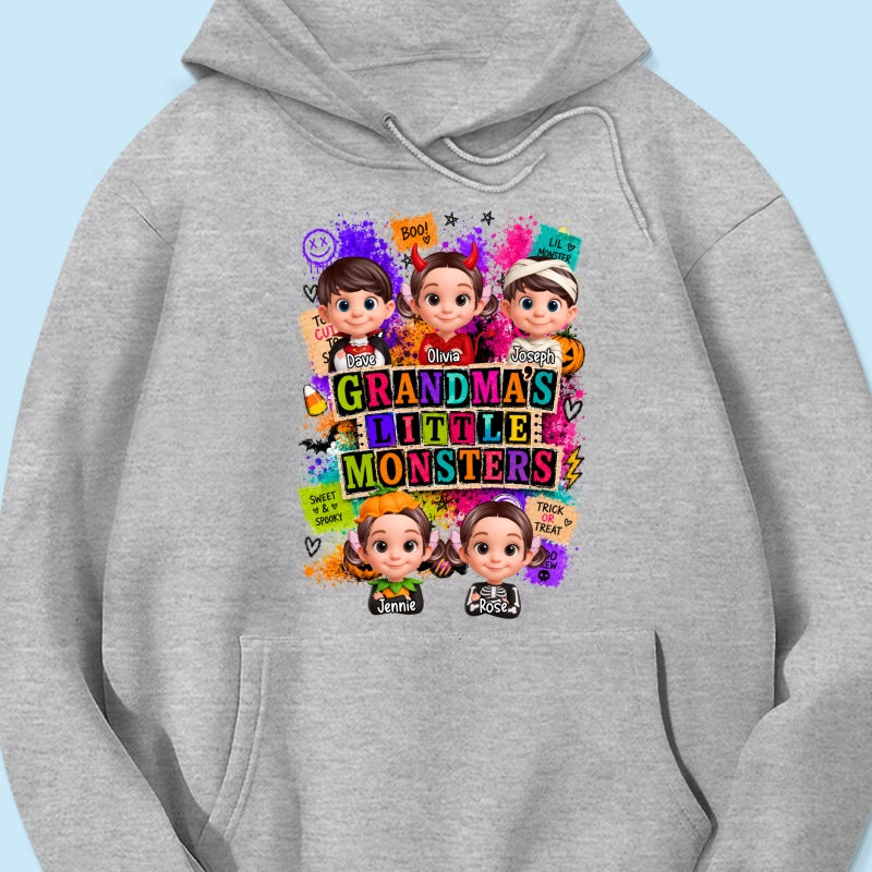 Horror Night Grandkids Grandma Little Monsters - Personalized Shirt - Halloween Gift, Gift For Grandma