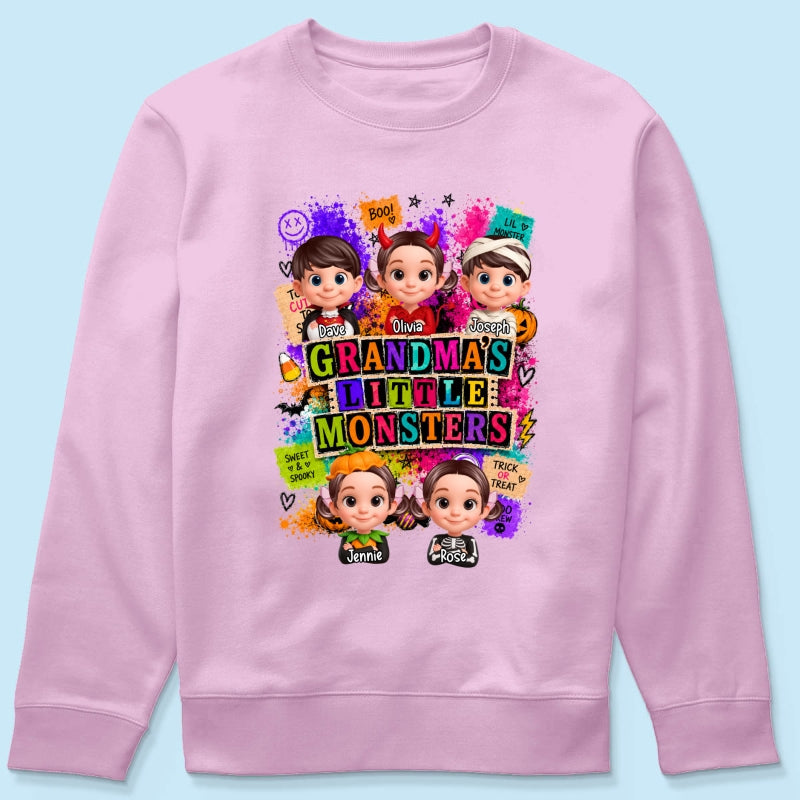 Horror Night Grandkids Grandma Little Monsters - Personalized Shirt - Halloween Gift, Gift For Grandma