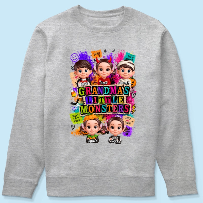 Horror Night Grandkids Grandma Little Monsters - Personalized Shirt - Halloween Gift, Gift For Grandma