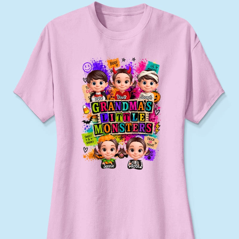 Horror Night Grandkids Grandma Little Monsters - Personalized Shirt - Halloween Gift, Gift For Grandma