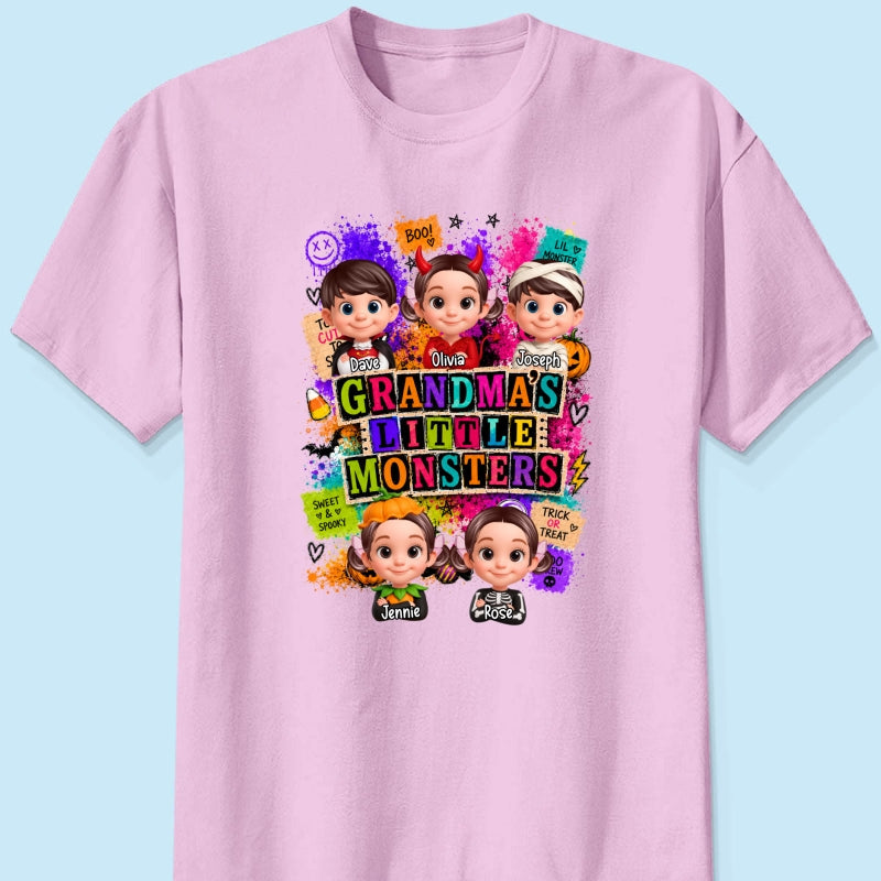 Horror Night Grandkids Grandma Little Monsters - Personalized Shirt - Halloween Gift, Gift For Grandma