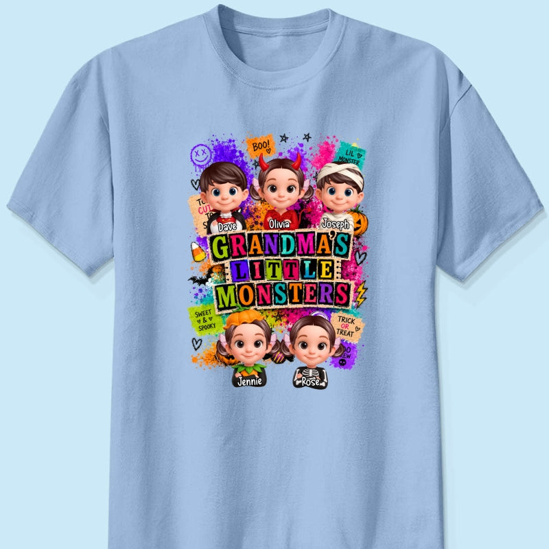 Horror Night Grandkids Grandma Little Monsters - Personalized Shirt - Halloween Gift, Gift For Grandma