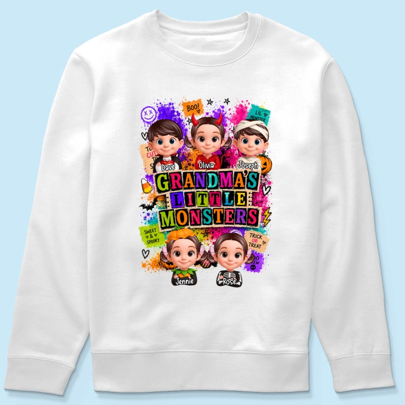 Horror Night Grandkids Grandma Little Monsters - Personalized Shirt - Halloween Gift, Gift For Grandma