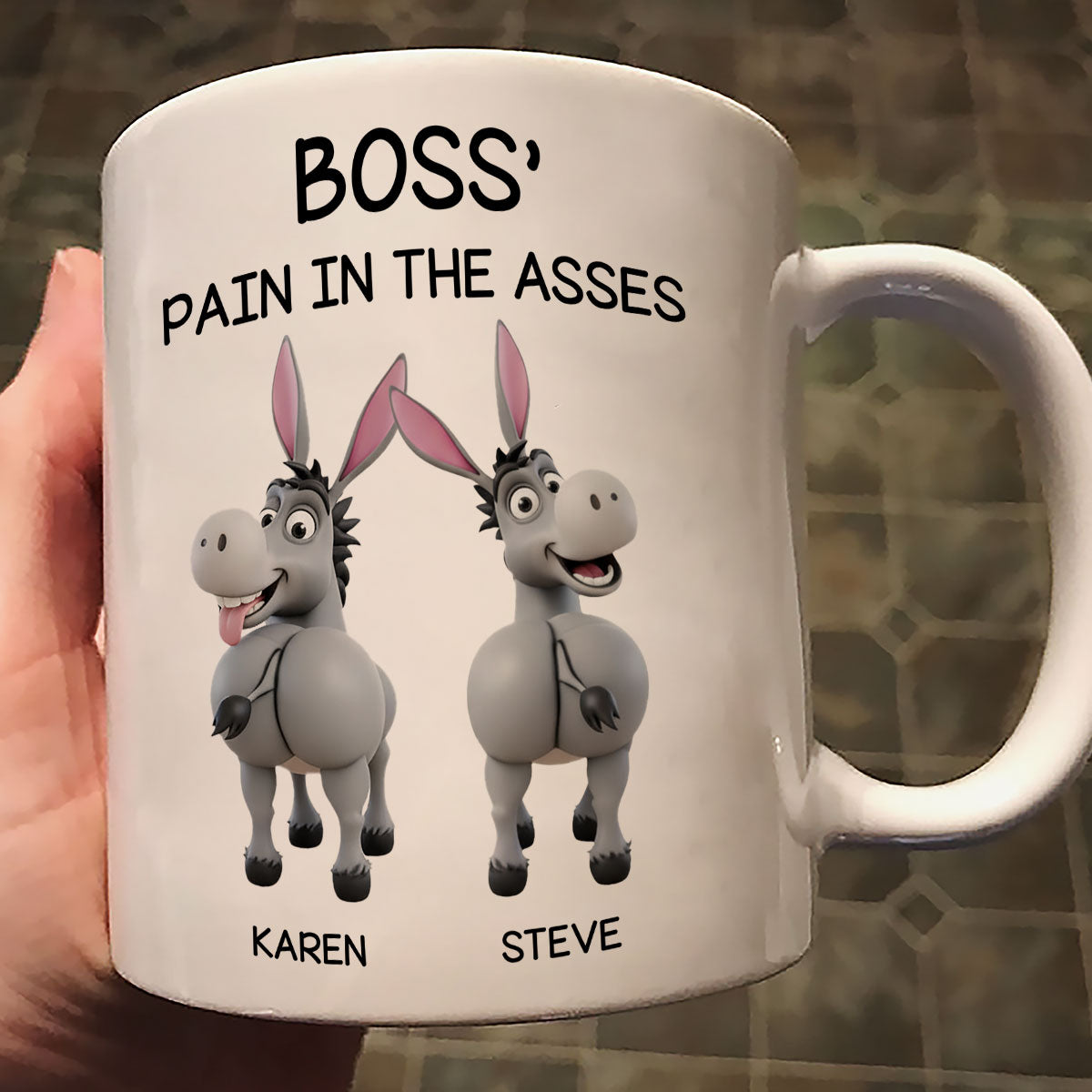 Funny Boss Christmas Pain in the Asses - Personalized Mug - Custom Employee Gift Exchange, White Elephant Gift