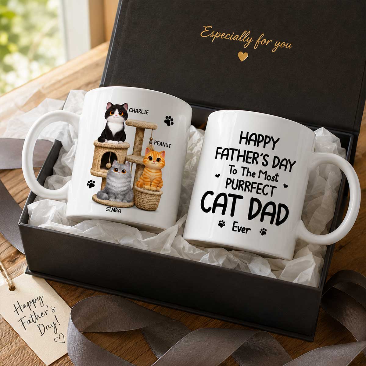 Happy Father's Day To The Most Purrfect Cat Dad Cute Cats On Cat Tree - Personalized Mug - Father's Day Gift For Cat Dad