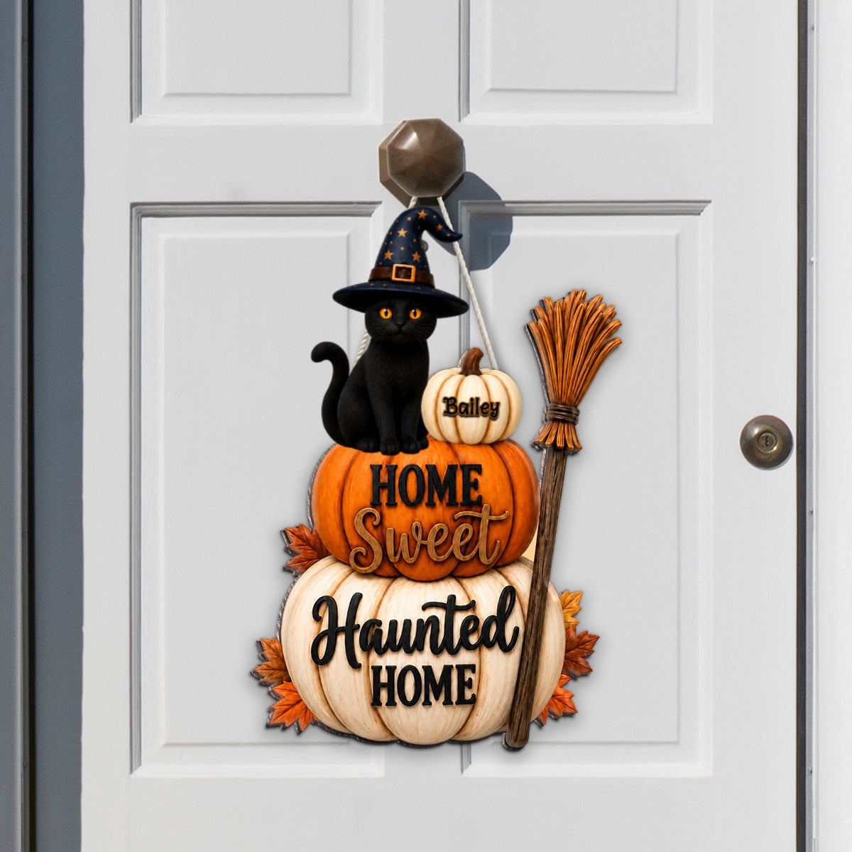 Home Sweet Haunted Home Cat - Personalized Wood Sign - Halloween Decor Gift, Gift For Cat Lovers