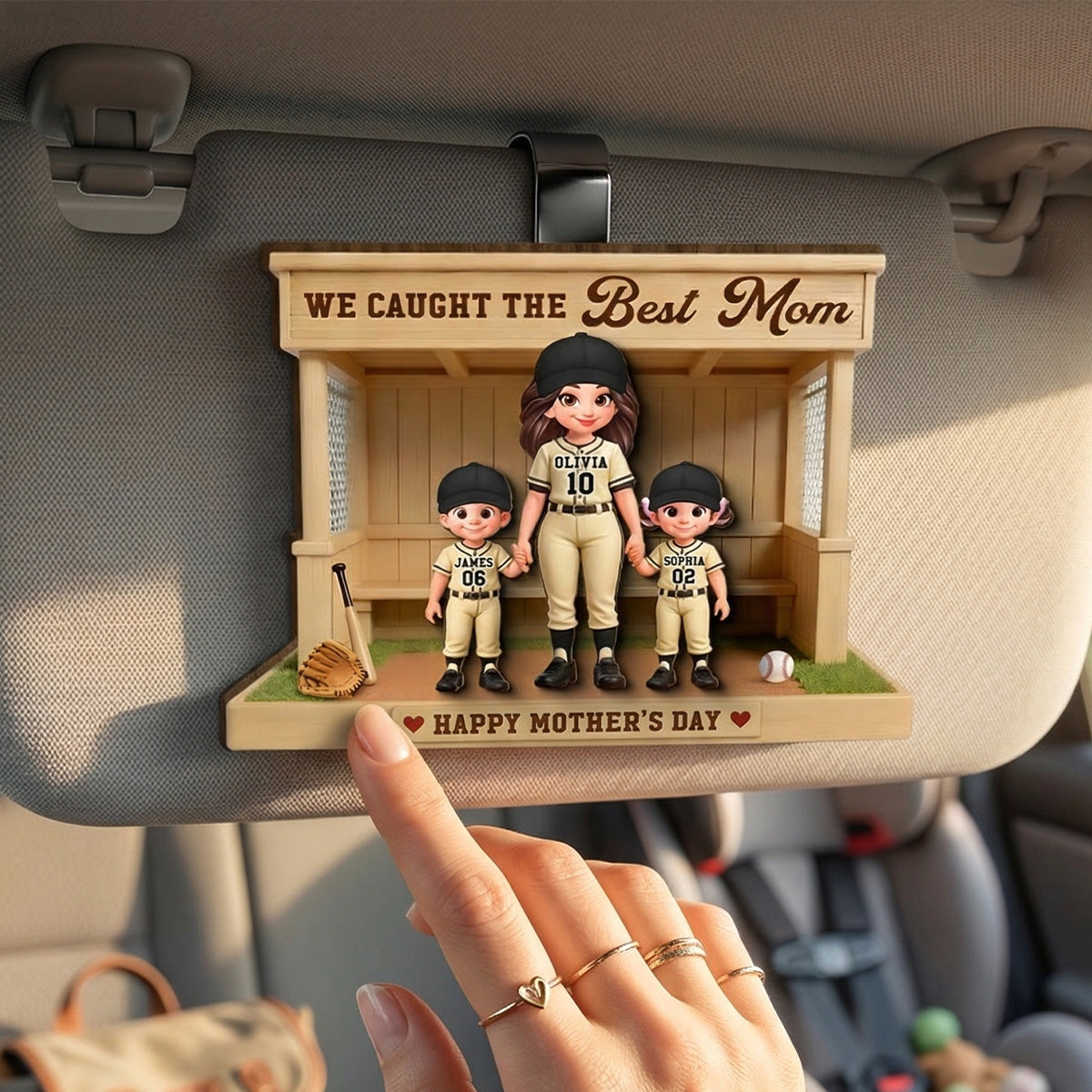 We Caught The Best Mom Baseball Dugout - Personalized Car Visor - Mother's Day Gift For Baseball Mom