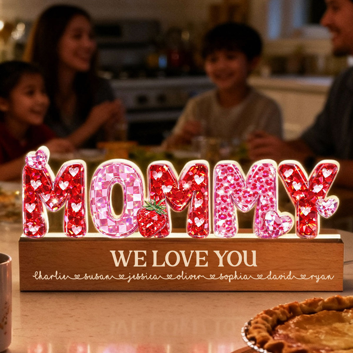 Mommy We Love You 3D Crystal Effect - Personalized Acrylic Block LED Night Light - Heartfelt Gift for Mom