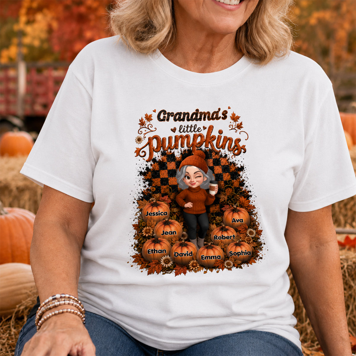 Grandma Pumpkin Patch Retro - Personalized Shirt - Fall Season Gift, Gift For Grandma