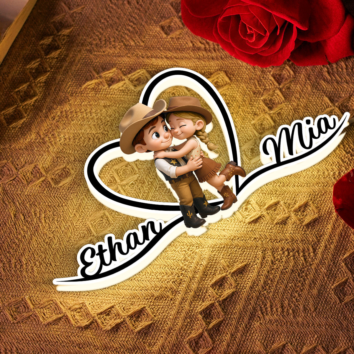 Heart Love Countryside Couple Cowboy Cowgirl - Personalized Light Box