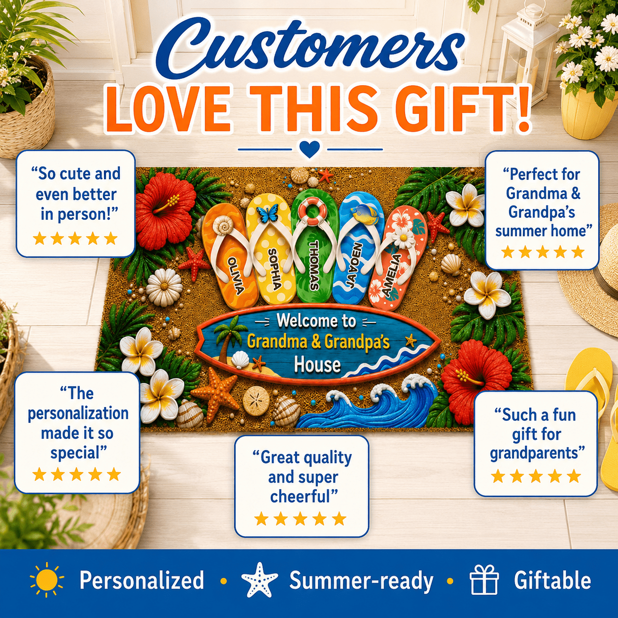 Hello Summer Vibe Welcome To Grandma Grandpa House - Personalized Doormat - Grandparents House Summer Decoration