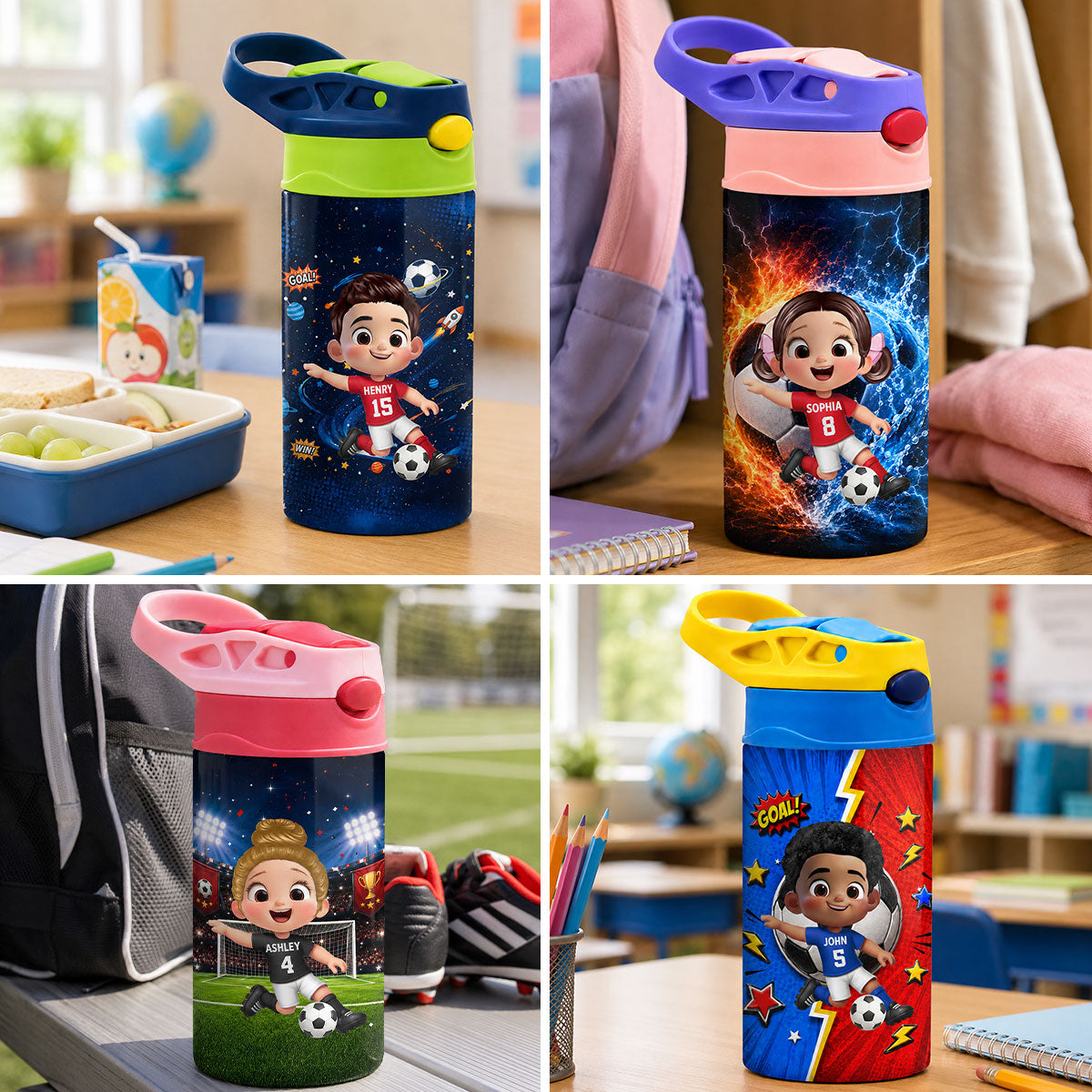 On-trend Soccer Design for Boys Girls - Personalized Kid Water Bottle - Back to School Gift for Kids