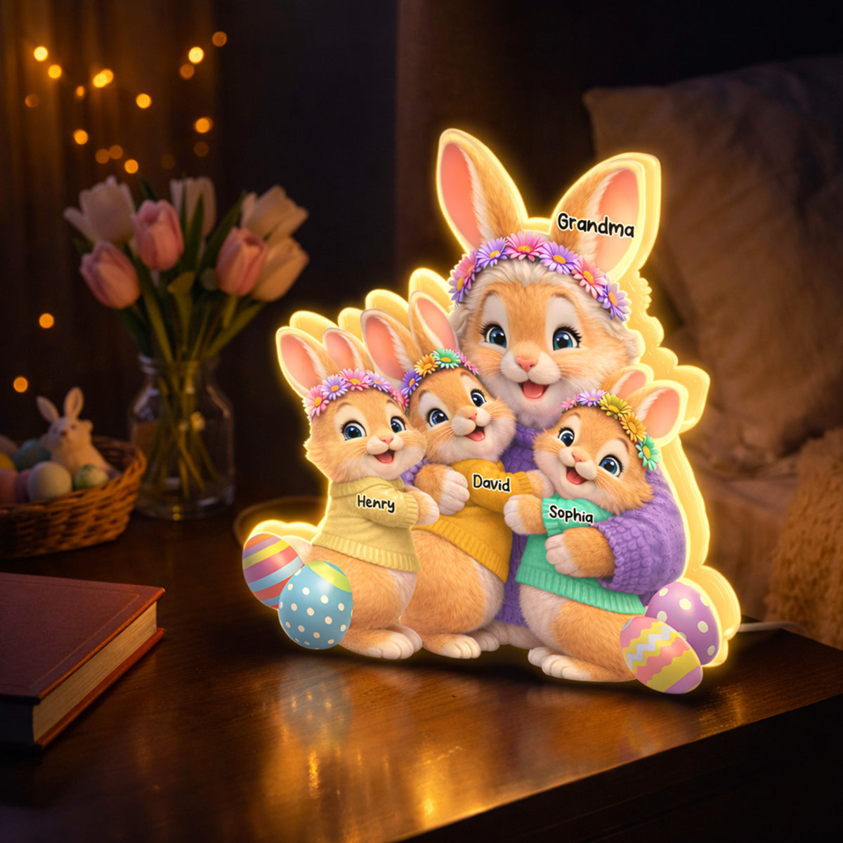 Bunny Easter Grandma with Grandkids' Names - Personalized Light Box - Easter Decor for Grandma