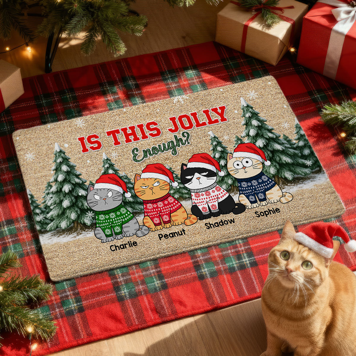 Christmas Funny Cute Cats Meowy Catmas - Personalized Doormat - Christmas Gift For Cat Lovers
