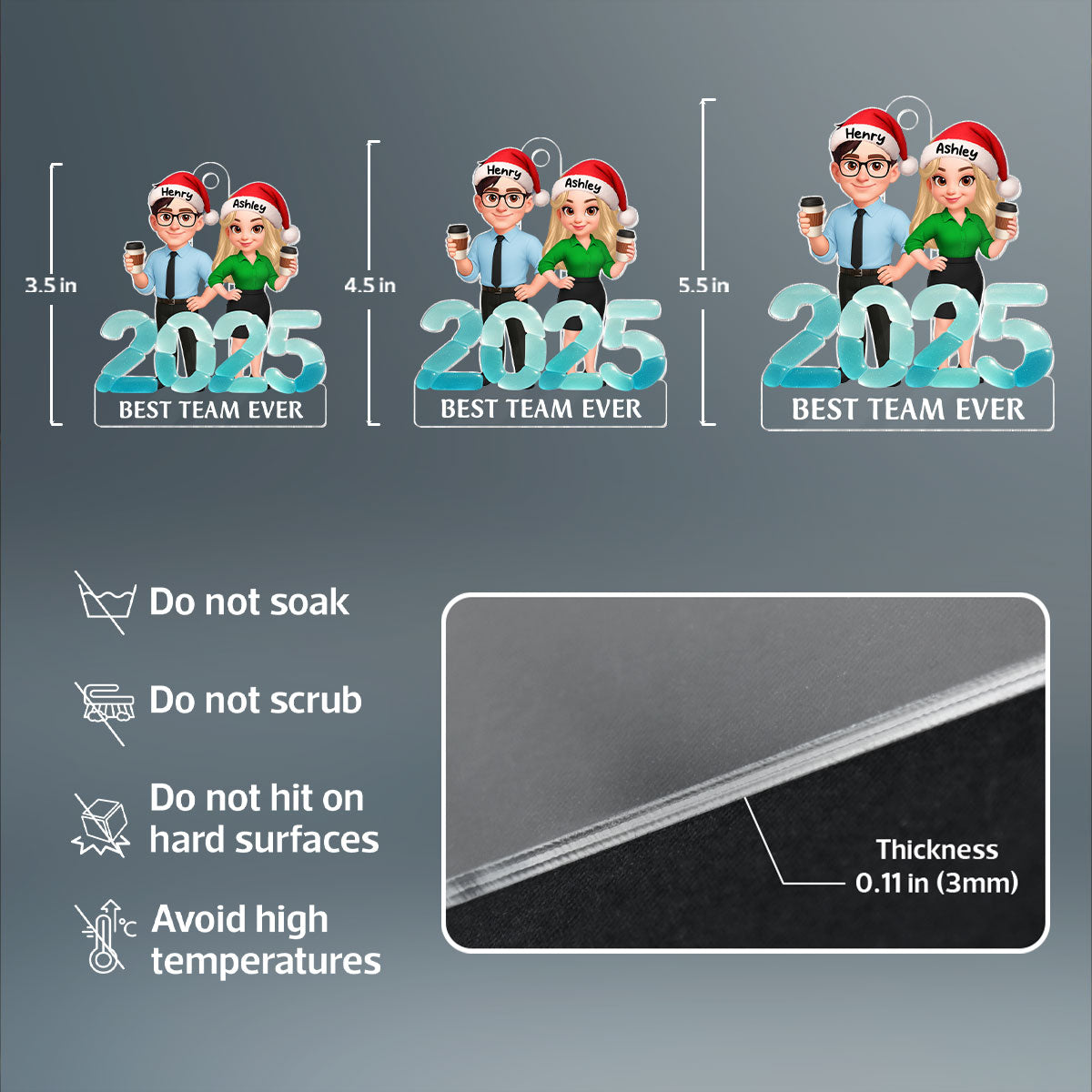 2025 Best Team Ever Sea Glass 3D Effect - Personalized Acrylic Ornament - Christmas Gift for Coworkers, Colleagues
