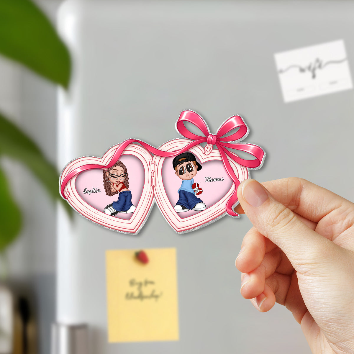 Y2K Couple Custom Coquette Heart Locket - Personalized Acrylic Fridge Magnet - Gift For Her, Gift For Him